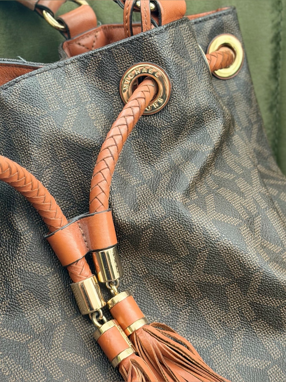 Michael Kors Brown Logo Tote with Tan Tassel Accents - Picture 2 of 6